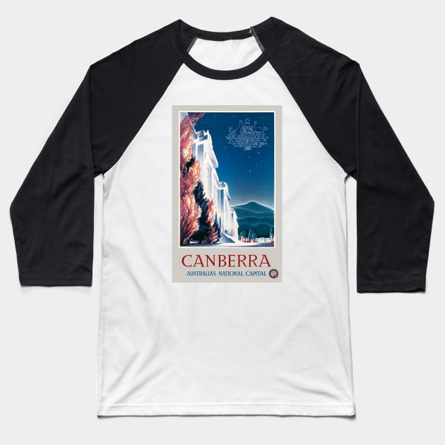 Canberra Australia Vintage Travel Poster 1940 Baseball T-Shirt by vintagetreasure